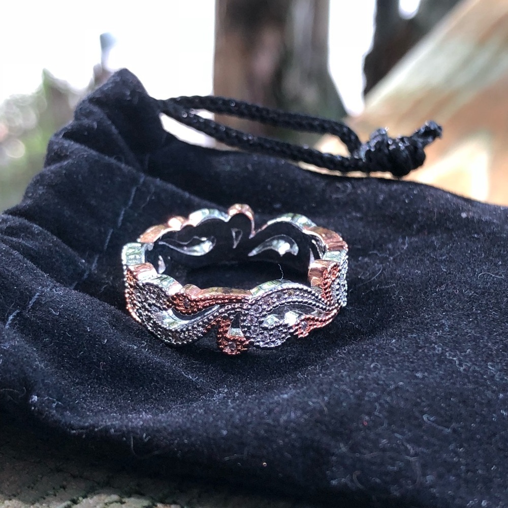 STERLING SILVER  2 TONE VINES RING - Picture 2 of 6